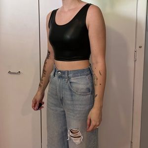 Zenana  faux leather black crop top